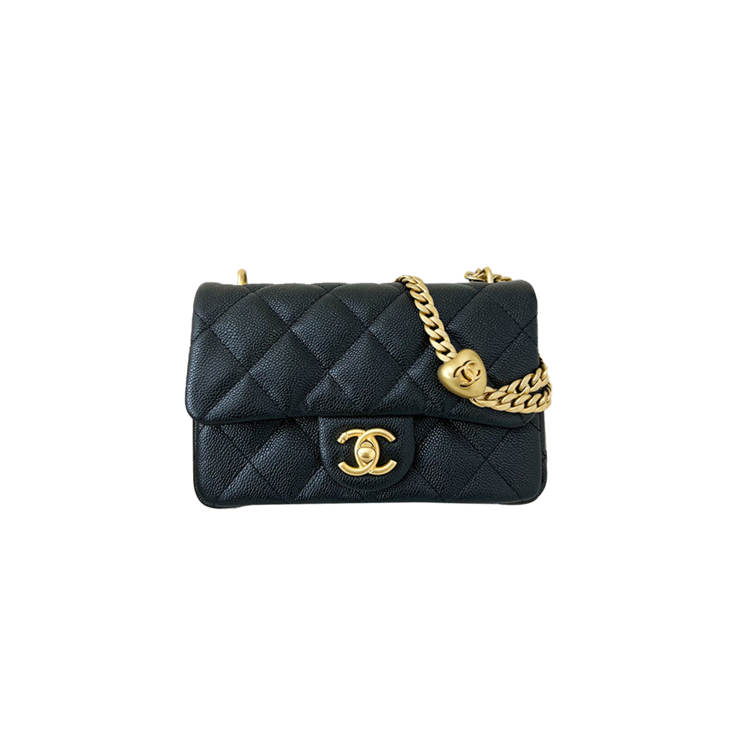 Ch*el master 23p heart adjustable chain mini flap bag in black caviar (19*13*5cm)